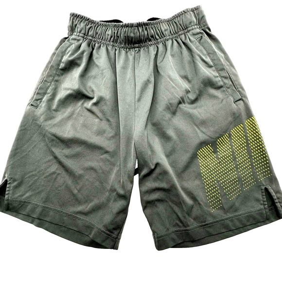 NIKE | Youth Medium Dri-Fit Green‎ Yellow Logo Training Running Shorts Pockets - Picture 1 of 7